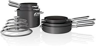 Ninja C59500 Foodi NeverStick Premium 10-Piece Cookware Set, Anti-Scratch Nesting Pots & Pans with Glass Lids, Hard-Anodized, Nonstick, Durable & Oven Safe to 500°F, Slate Grey