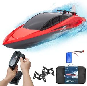 Top Race Remote Control Boat - High-Speed Plastic RC Boat with Rechargeable Battery - 100 Meter Range - Jet Motor - Low Resistance Hull Design - Mini RC Boat - Red