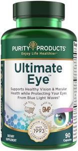 Ultimate Eye Support by Purity Products - 10 mg of Lutein w/Lutemax 20/20, 100 mg of Alpha Lipoic Acid, 2 mg Zeaxanthin Eye Vitamins - Clinically Studied - Blue Light Wave Protection - 90 Capsules