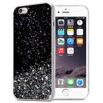 cadorabo Case compatible with Apple iPhone 6 PLUS / 6S PLUS in Black with Glitter - Protective TPU silicone cover with sparkling glitter - Ultra Slim Back Cover Case