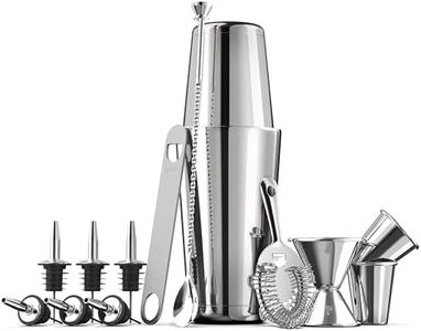 FineDine Cocktail Shaker Set - 14-Piece Cocktail Making Set w/ 26 oz Stainless Steel Shaker & Strainer - Bartender Kit - Cocktail Gift Set