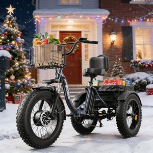 QRONGE Electric Tricycle for Adults 960W Peak, 36V 13.5AH Battery Ebike 50 Miles Range with Large Rear Basket, Electric Trike 20" Fat Tire, Max 25MPH 3 Wheel Folding Electric Trike for Adults(Lava)