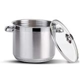 Stainless Steel Stock Pot with Vented Glass Lids- Deep Two Tone Silver Pot, Induction Base (24 cm Diameter - 8.0 Litre)