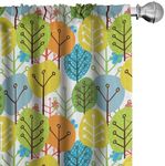 Ambesonne Cartoon Window Curtains, Colorful Summer Trees Playroom Girls Boys Branches Plants Art, Lightweight Decor 2-Panel Set with Rod Pocket, Pair of - 28" x 84", Green Orange