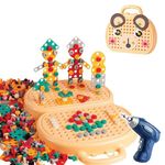 Kidology Creative Mosaic Drill Set - 203 PCS Creative Drilling Toy with Screwdriver Tool, Electric Drill Toy & Rainbow Fasteners - Premium STEM Building Set for Kids 3+ Years Old