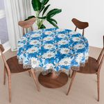 Kuber Industries Round Table Cover | Table Cloth for Round Tables | 4 Seater Round Table Cloth | Sunflower Kitchen Dining Tablecloth | Tabletop Cover | 60 Inch | Blue