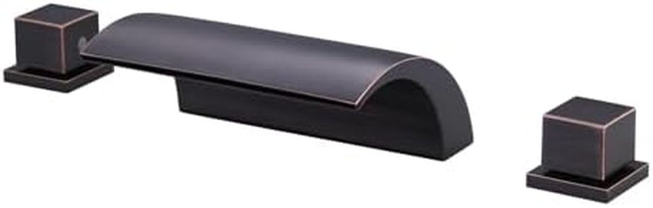 ALEASHA Deck Mount Bathtub Faucet, Oil Rubbed Bronze Waterfall Roman Tub Filler Faucet Two Square Handle Bathroom Sink Faucet with 3 Holes