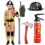 Spooktacular Creations Halloween Firefighter Costume for Kids, Boys Fireman Costume Set, Firefighter Accessories for Cosplay, Brown, Small(5-7yrs)