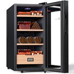 KingChii 26L Electric Cigar Humidors, Temperature Control Cabinet with Spanish Cedar Wood Shelves & Drawer Hygrometer Gifts for Men (200 Counts Capacity)