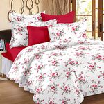 Huesland by Ahmedabad Cotton 144 TC Cotton King Size Bedsheet with 2 Pillow Covers - White, Pink(9ft x 9ft)