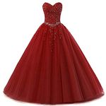 Vantexi Women's Sweetheart Tulle Prom Ball Gown Quinceanera Dresses Burgundy Size 2