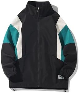 GURUNVANI Patchwork Jacket Mens Full Zip Windbreaker Vintage Varsity Jacket, Black, X-Large