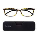 ThinOptics Connect Ultra-Thin Reading Glasses 1.50 Tortoiseshell Frames - Magnetic Case Attaches to Phone - +1.0 Strength Rectangular Readers - Unisex for Men & Woman