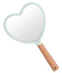 Trifecta Single-Sided Portable Travel Handheld Vanity Mirror with Hanging Hole in Handle Hand Mirror with Comfy Handle for Makeup,Small Cute Wood Hand Mirror(Heart, Green Pack of 1)