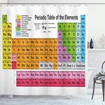 Ambesonne Periodic Table Shower Curtain Backdrop, Chemistry Classroom and Home Decor Science Lovers Element Table Learning Picture, Fabric for Bath Decor Set with 12 Hooks, 69" W x 70" L, White Pink