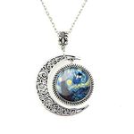 Crimyy Moon Pendant Tardis Doctor Who Starry Night Necklace Van Gogh Jewelry Personalized Necklaces Gift