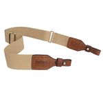 TOURBON 2-inch Cotton and Genuine Leather Shotgun Rifle Gun Sling Carry Strap - Khaki Trim with Brown (Without Swivel)