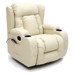 More4Homes CAESAR 10 IN 1 WINGED RECLINER CHAIR ROCKING MASSAGE SWIVEL HEATED GAMING BONDED LEATHER ARMCHAIR (Cream)