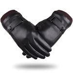 Venzina® Black Winter PU Leather Fleece Warm Lining Gloves for Riding,Touch Screen Fashion Winter Leather Gloves for Men Driving,Style 1