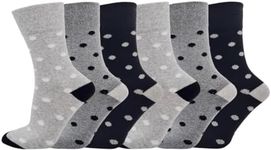 SOCK-TEC 6 Pairs Ladies Non Elastic Socks Diabetic Friendly Soft Cotton Wide Loose Top Grip UK 4-8 (Option 3)