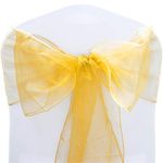 Time to Sparkle Pack of 100 Organza Sashes 22x280cm Wider Sash Fuller Bows Chair Cover Bows Sash for Wedding Party Birthday Decoration - Precious Gold