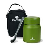 Santeco Insulated Food Jar 500ml/17oz Vacuum Stainless Steel Soup Jars Wide Mouth Food Container with Spoon and Bag Thermal Lunch Box-Army Green