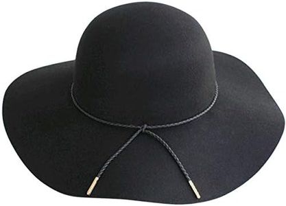 Lanzom Women Lady Retro Wide Brim Large Floppy Panama Hat Belt Wool Fedora Hat (A-Black, One Size)