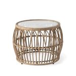 Muse & Lounge Co. Ysar Boho Rattan Round Coffee Table Outdoor with 5mm Tempered Glass Top, All-Weather and Rust Resistant Patio Furniture