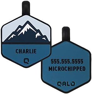 QALO Customized Pet ID Tag, Durable Personalized Dog & Cat Name Tag, Custom Engraved Silicone ID Dog Tags and Cat Tags, Jingle-Free & Lightweight, Frost Mountain