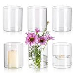 Glasseam Small Glass Vase, Clear Cylinder Vases for Flowers, 10 x 8.5 cm Bud Vases Set of 6, Modern Flower Vase for Decor, Decorative Hurricane Vase Candle Vases for Wedding Table Centrepiece