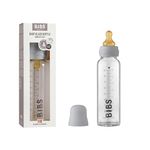 BIBS Baby Glass Bottle. Anti-Colic. Round Natural Rubber Latex Nipple. Supports Natural Breastfeeding, 225 ml, Cloud