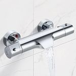 Solepearl Thermostatic Bath Shower Mixer Bar, Anti Scald 38℃ Thermostatic Bathtub Shower Mixer Valve with Waterfall Bath Filler Spout, Wall Mounted 150mm, Exposed Brass Thermostatic Shower Tap