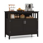 SILKYDRY Sideboard Buffet Cabinet, Double Doors Cabinet with Adjustable Shelf, Open Compartment, Credenzas for Living Room, Coffee Bar Table, Kitchen Pantry Storage Cabinet (Brown)