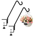 FEED GARDEN 2 Pack 14 Inch Deck Hook,Solid Steel Deck Hangers for Bird Feeders,Lanterns, Flower Basket and Suet Baskets with Clamp,Black