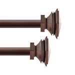 Deco Window 2 Pcs 52"-144" Extendable Curtain Rod for Door & Windows Adjustable Iron Telescopic Drapery Bar with Stacked Square Finials (1" Diameter, Brown)