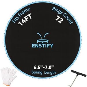 ENSTIFY Replacement Trampoline Mat for 14 FT 72 Springs, Trampoline Mat Replacement 5.3-6.5 Springs, UV-Resistant(Mat Dia:150in), Includes Pull Hook and Gloves(Spring and Frame not Include)
