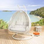 Happy Star Outdoor Furniture Double Seater Swing, Beautiful Swing with Stand (White Swing with White Cushion) 9 (Rattan