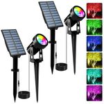 T-SUNUS Solar Color Changing Lights RGB Solar Spot Light Outdoor IP65 Waterproof 2-in-1 Function Solar Light Multicolor Solar Light Outdoor Decorations Adjustable Solar Spotlight Yard, Garden