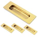 HOMOTEK 4 Pack 120mm Flush Sliding Closet Door Pulls, Recessed Finger Pulls for Sliding Barn Bypass Door Handles, Cabinet Drawer Rectangular Invisible Pull- Small Size 4.75 in, Brushed Gold