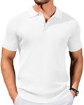 COOFANDY Knit Polo Shirts for Men Short Sleeve Textured Polo Sweaters Slim Fit Summer Collared T Shirt White M