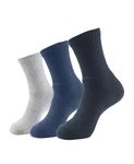 Jockey Men's Calf Length Sports Cotton Socks (Pack of 3) 7035_Black/Midgrey Mel/Navy_FREE SIZE