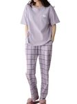 SHIENZY Women Korean Style Night Suit | Round Neck Short Sleeve Cute Printed Cotton Pajama Set for Girls & Women | Soft Nightwear, Lounge Wear, Sleepwear for Women | Co-ord Set(New-1695_LVNDR_XL)