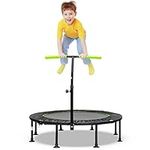 COSTWAY 45" Mini Trampoline, Foldable Fitness Bouncer with Height Adjustable Handrail and Safety Pad, Indoor Aerobic Workout Rebounder for Kids Adults (Green+Black)