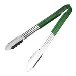 Hygiplas Pro-Grade Kitchen Serving Tongs 300mm, Green Colour Coded - For Use With Fruit and Salad, Stainless Steel, Vinyl Coated Handles | CB155