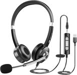 USB Computer Headset with Microphone for Laptop PC,3.5mm Wired Stereo Call Center Headset with Microphone Noise Cancelling, Corded Desktop Headphones with Mic & Mute for Office/Telework/Home/Kids/Zoom