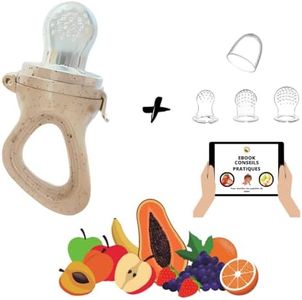 Grignoteuse bébé | Anneau dentition bebe | Certifié non toxique | + 3 tétines [3 à 24mois] | Accessoire puériculture | Cadeau naissance | Diversification alimentaire | Tetine à fruits | E-book OFFERT