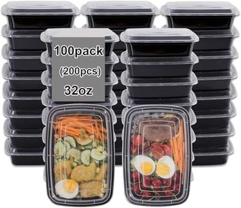 LIYH 100 Pack (200 Pcs) 32 oz Meal Prep Containers Food Storage Containers Black 1 Compartment Food Containers with Lids Lunch Boxes Plastic Bento Box Reusable Microwaveable Dishwasher Safe