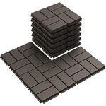 Goovilla Plastic Interlocking Deck Tiles, 9 Pack Outdoor Patio Flooring, 12"x12" Interlocking Decking Tile Outdoor All Weather Use, Waterproof Patio Pavers for Pool Balcony Backyard Porch, Dark Coffee