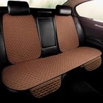 Hukimoyo 3-in-1 Car Seat Cover Protector Mat, Breathable Cotton Linen Anti-Slip Rear Seat Protector, Universal Fit Front & Bottom Seat Cover for Car, SUV & Truck with Pocket