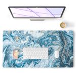 Colorful Star Non-Slip Desk Pad Extended Gaming Mouse Pad for Desktop & Laptop - 31.5" x 15.7" PU Leather Desk Pad for Office & Home - Extra Large Keyboard Pad & Mouse Mat - Blue & White Marble Print